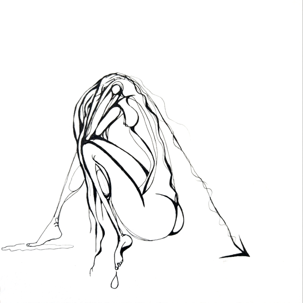 Elegant Abstract Female Figure Art Print - Black and White Sketch
